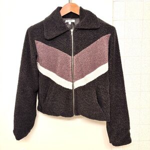 Nordstrom Wild Honey Dark Grey & Lavender & Cream Teddy Jacket Satin Lined Small